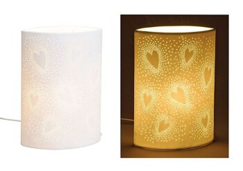 Lampe de table motif coeur en porcelaine, L18 x P10 x H26 cm sans ampoule