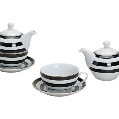 Teapot set with stripes decoration made of porcelain, 3 pieces