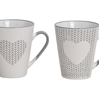 Mug coeur décor en faïence blanche, grise 2 plis, (L / H / P) 12x10x8cm 250ml