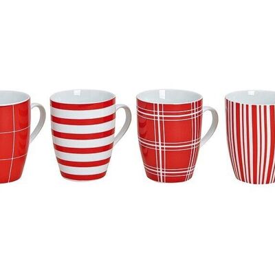 Mug stripes red and white, 4 assorted made of porcelain, 10 cm 250ml