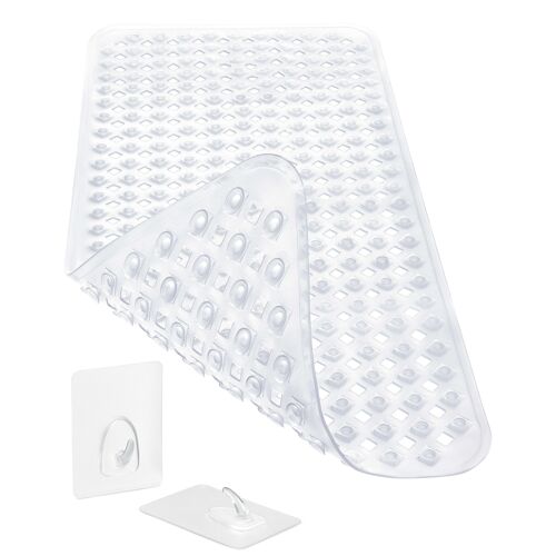 Bathtub mat non-slip 88x39cm, INCL. Storage solution, BPA free, machine washable, mildew resistant, clear