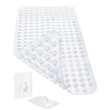 Tapis de bain antidérapant 88x39cm, INCL. Solution de stockage, sans BPA, lavable en machine, résistant à la moisissure, transparent 1