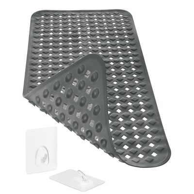 Bathtub mat non-slip 88x39cm, INCL. Storage solution, BPA free, machine washable, mildew resistant, dark grey