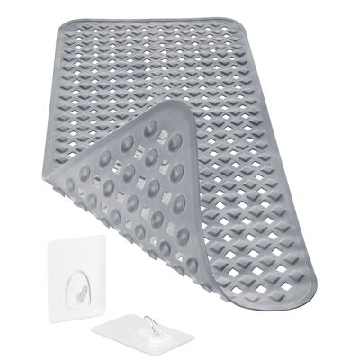 Tapis de bain antidérapant 88x39cm, INCL. Solution de stockage, sans BPA, lavable en machine, résistant à la moisissure, gris