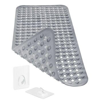 Tapis de bain antidérapant 88x39cm, INCL. Solution de stockage, sans BPA, lavable en machine, résistant à la moisissure, gris 1