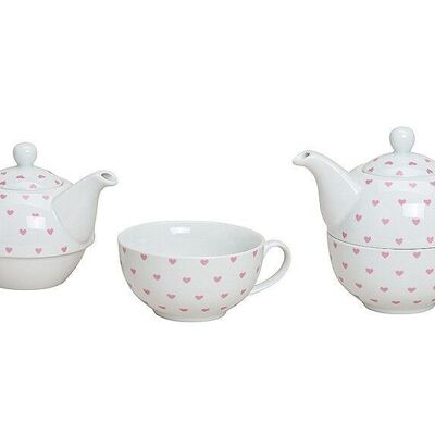 Pink teapot set Heart decoration made of porcelain, 2 pieces