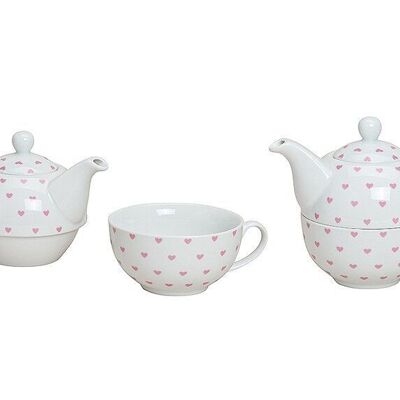 Ensemble théière rose Décoration coeur en porcelaine, 2 pièces