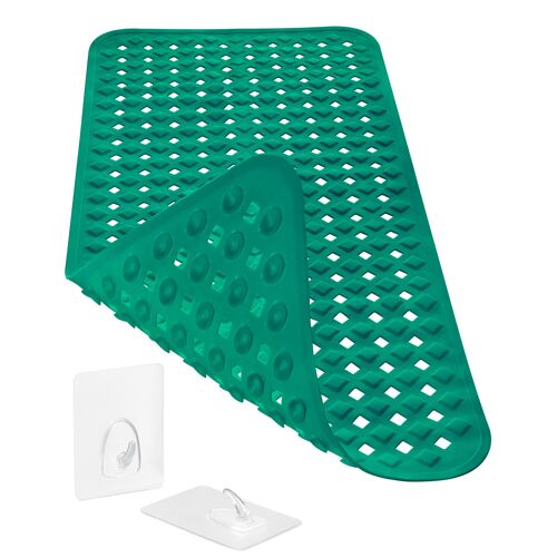 Bathtub mat non-slip 88x39cm, INCL. Storage solution, BPA free, machine washable, mildew resistant, green