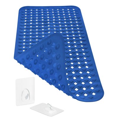 Tapis de bain antidérapant 88x39cm, INCL. Solution de stockage, sans BPA, lavable en machine, résistant à la moisissure, bleu royal