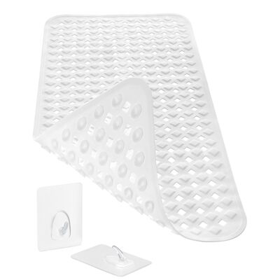 Bathtub mat non-slip 88x39cm, INCL. Storage solution, BPA free, machine washable, mildew resistant, solid white