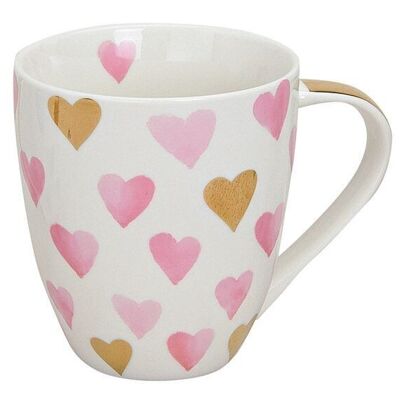 Mug Jumbo décoration coeur en porcelaine, rose, 11 cm, 400 ml