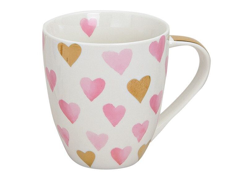Jumbo mug heart decoration made of porcelain, pink, 11 cm, 400 ml