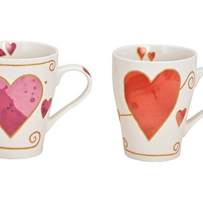 Mug coeur décor en porcelaine colorée 2 plis, (L / H / P) 13x11x9cm 380ml
