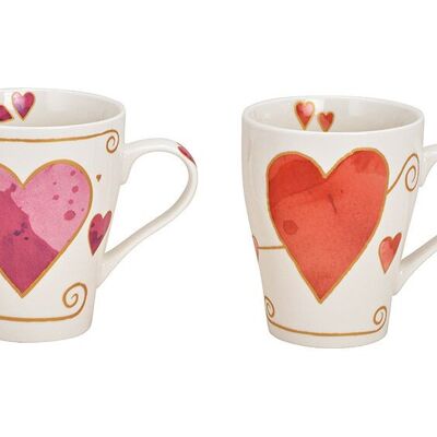 Taza decorativa en forma de corazón de porcelana de color doble, (An / Al / Pr) 13x11x9cm 380ml