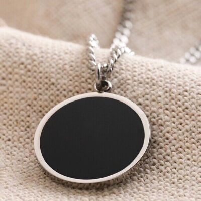 Men's Stainless Steel Black Onyx Stone Pendant Necklace