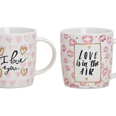 Mug I love you, Love is in the air. made of porcelain white double, (W / H / D) 12x9x9cm 340ml
