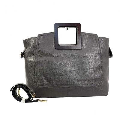 Sac Large en Synthétique avec Fermeture Éclair et 2 Anses en Bois