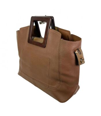 Sac Large en Synthétique avec Fermeture Éclair et 2 Anses en Bois 2