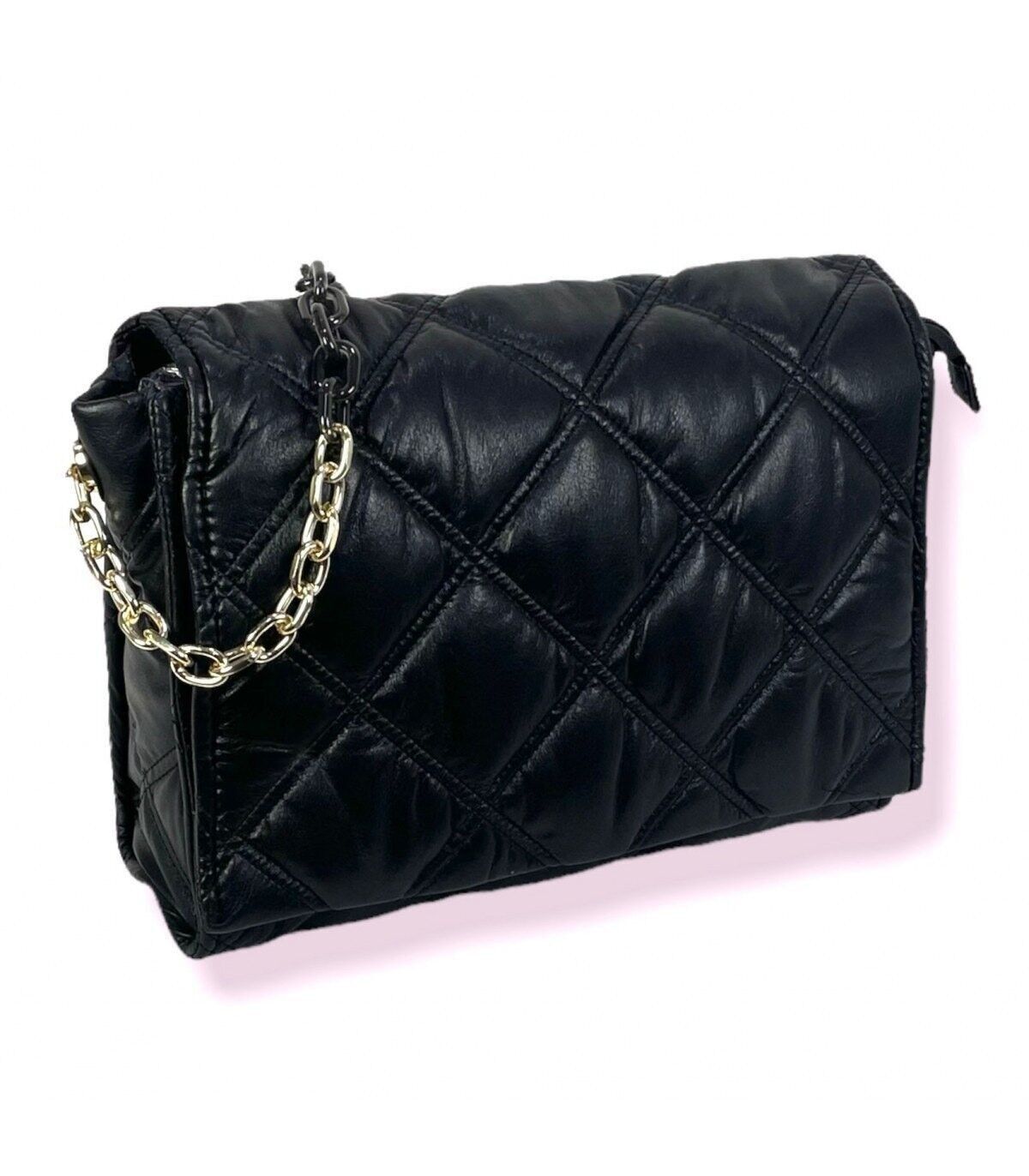 Borsa a tracolla in ecopelle trapuntata con manico a catena