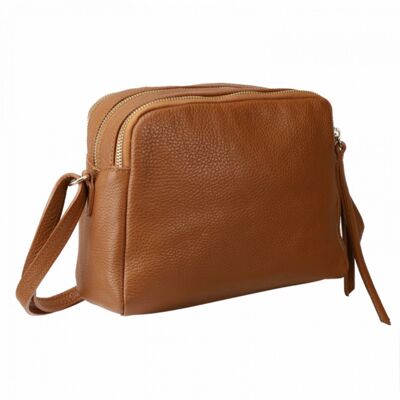 Genuine Leather Shoulder Bag with 3 Pockets and Tassel
