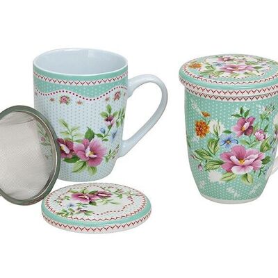 Porcelain tea mug with lid and sieve, 2 assorted, 11 cm, 300 ml