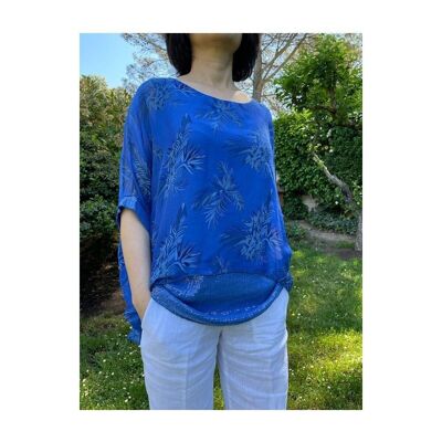 Silk Blouse with 3/4 Sleeves and Flower Print
