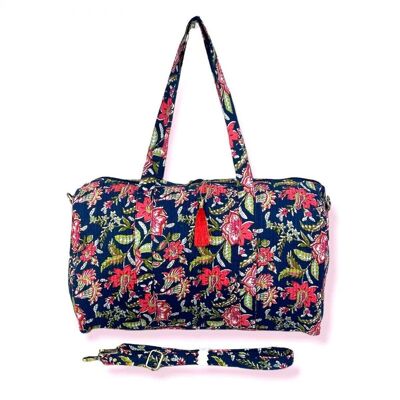 Gesteppte Reisetasche mit handgefertigtem Patchwork-Print