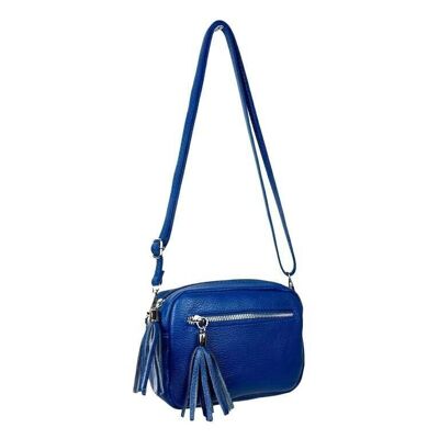 Leather shoulder bag with decorative fringes and zipper