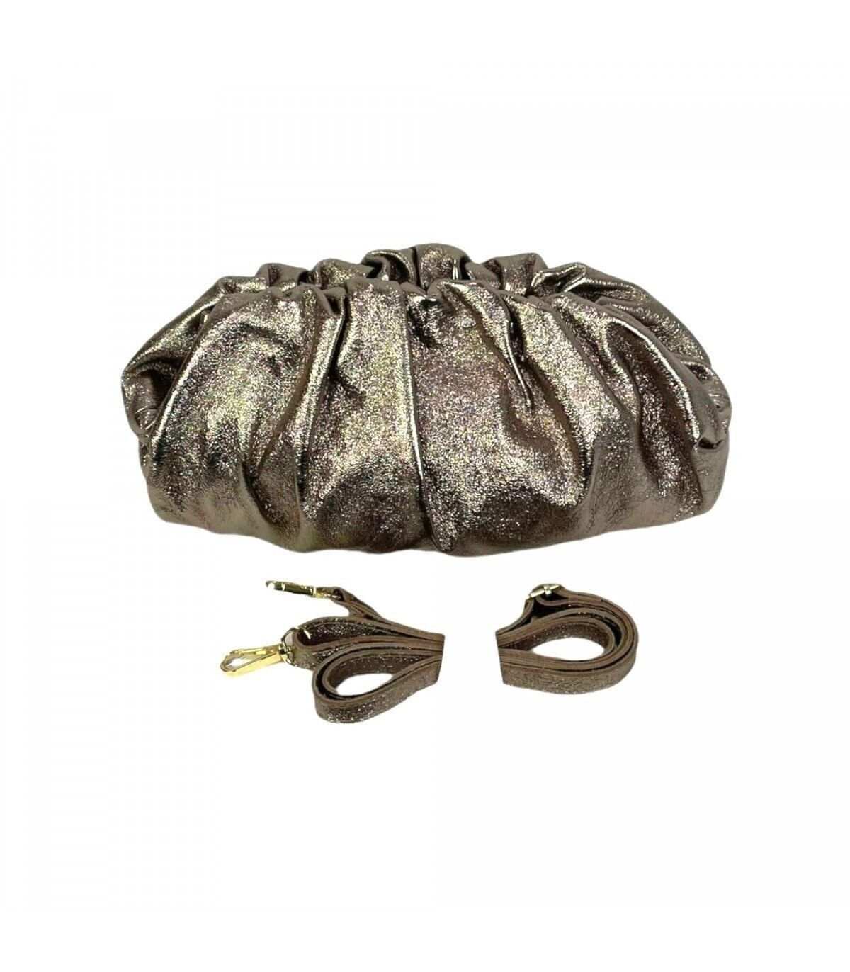 Borsa da Donna in Pelle Trapuntata con Effetto Lucido e Metallico