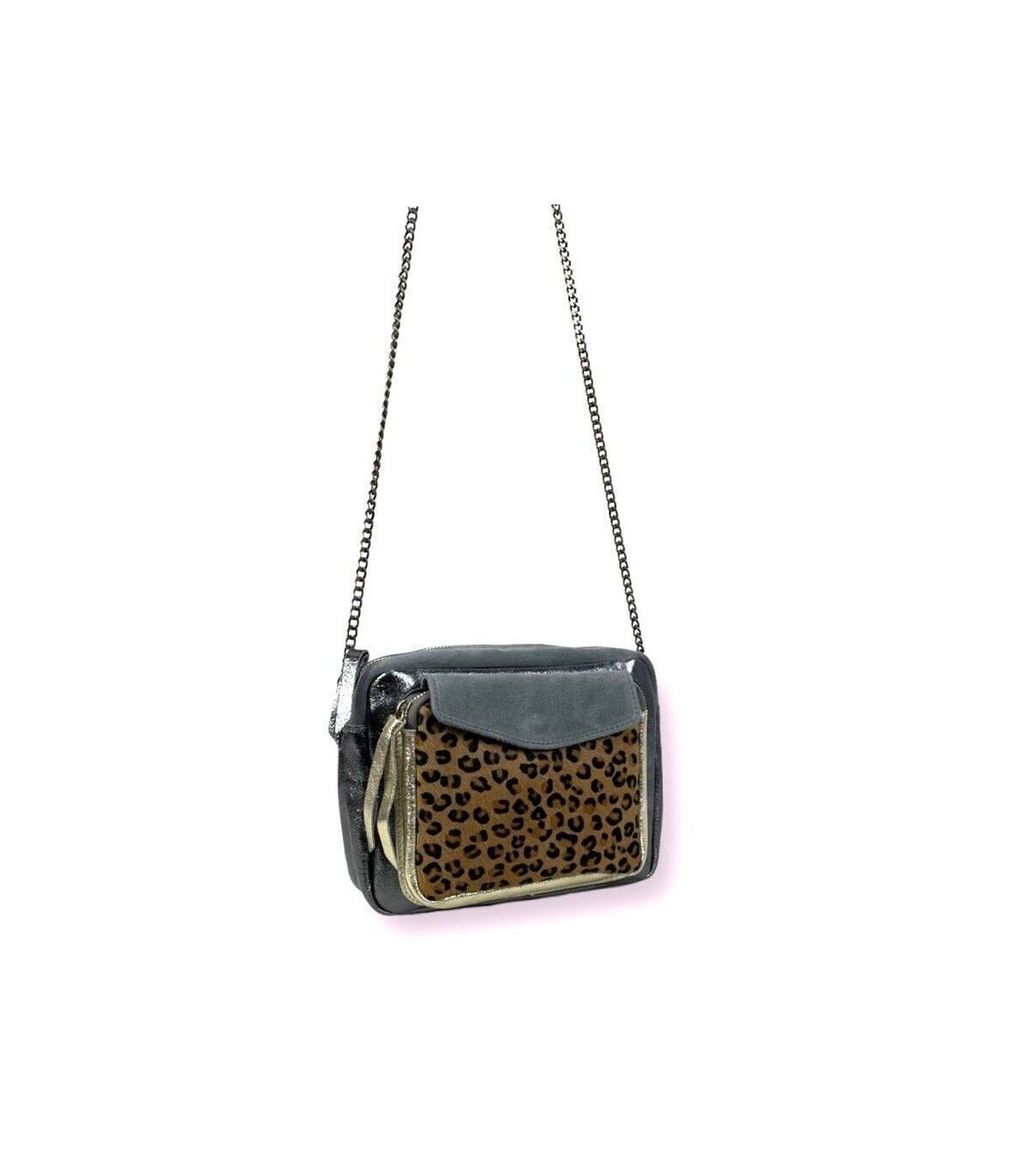 Italy Animal Print Leather Shoulder Bag with Front Pocket