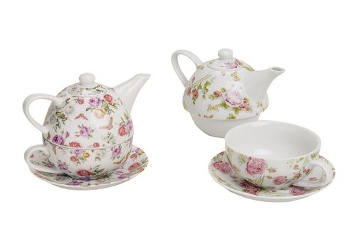 Teekanne mit Tasse, Rosendekor, aus Porzellan, (B/H/T) 17x15x15cm 400/200ml