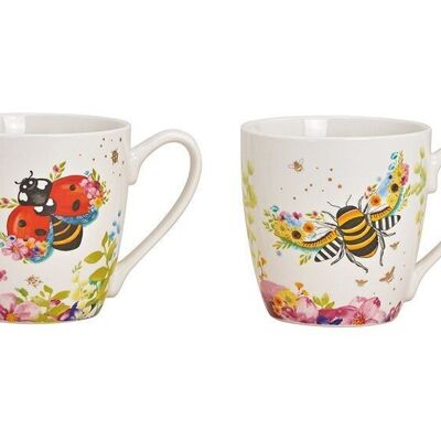 Mug coccinelle, décor abeille en porcelaine colorée, or 2 plis, (L / H / P) 13x10x10cm 400ml
