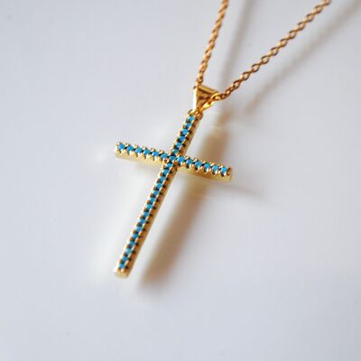 Blaue Zirkonia-Kreuz-Halskette