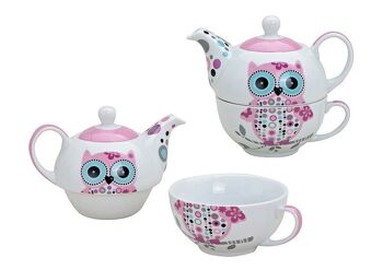 Set théière avec hiboux + décoration en porcelaine, 2 pièces