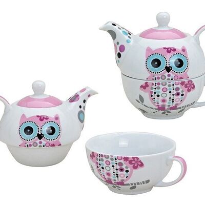 Set théière avec hiboux + décoration en porcelaine, 2 pièces