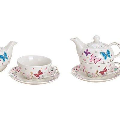 Teapot set butterfly made of porcelain white set of 3, (W / H / D) 17x15x17cm 400 / 300ml