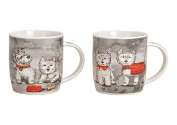 Mug à décor de chien en porcelaine grise 2 plis, (L / H / P) 12x9x8cm 360ml