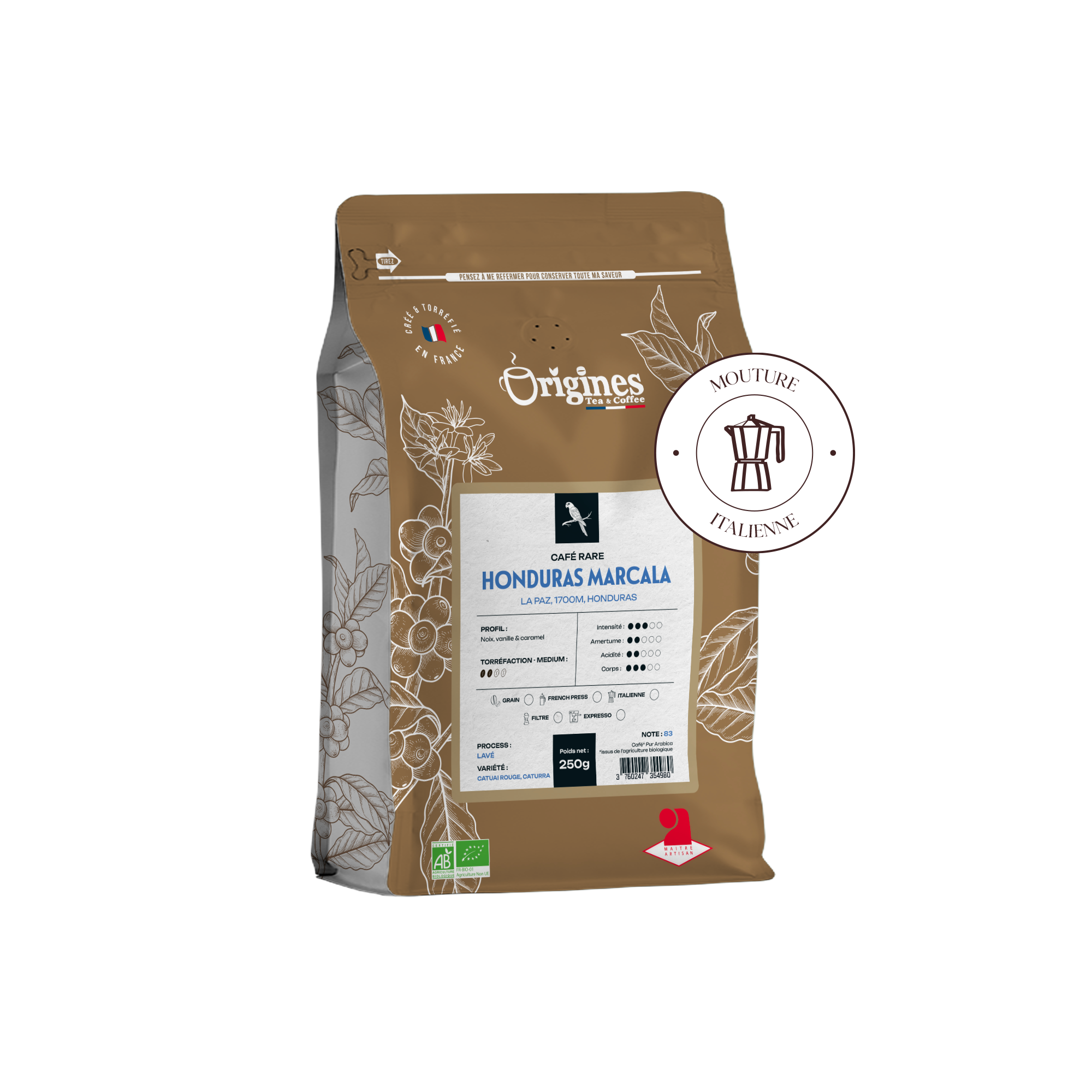 Organic rare coffee - Honduras Marcala - Italian 250g