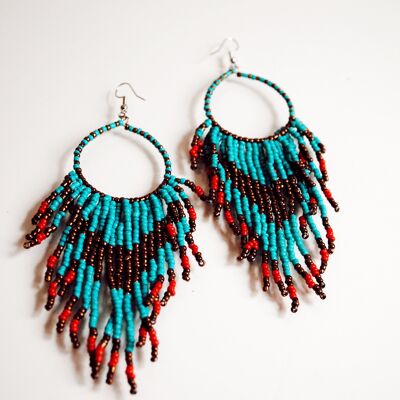 Blue and red daisy earrings