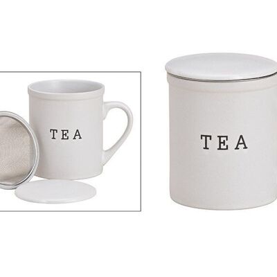 Taza de té TEA con tamiz metálico de cerámica blanca (An / Al / P) 11x10x8cm 340ml