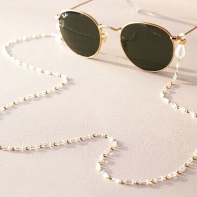 Catena per occhiali con perline trasparenti in oro