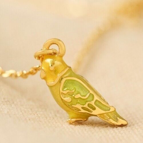 Enamel Canary Bird Pendant Necklace in Gold