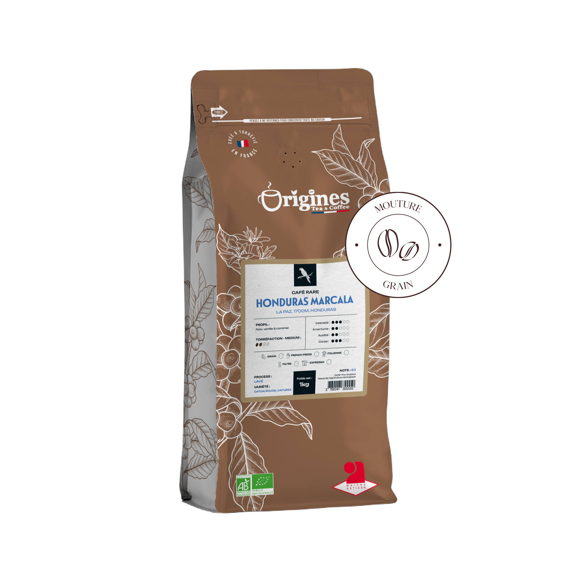 Organic rare coffee - Honduras Marcala - Gains 1kg
