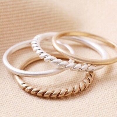 Set of 4 Silver and Gold Stacking Rings
