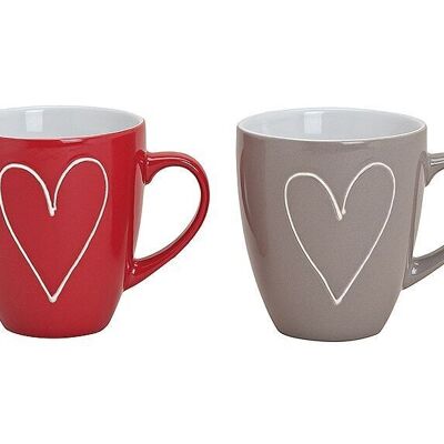 Mug coeur en rouge / gris en céramique, 2 assortis, 10 cm, 350 ml