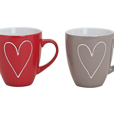 Mug heart in red / gray made of ceramic, 2 assorted, 10 cm, 350 ml