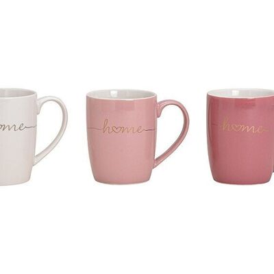 Mug HOME made of porcelain pink / pink, white with gold triple, (W / H / D) 12x10x8cm 300ml
