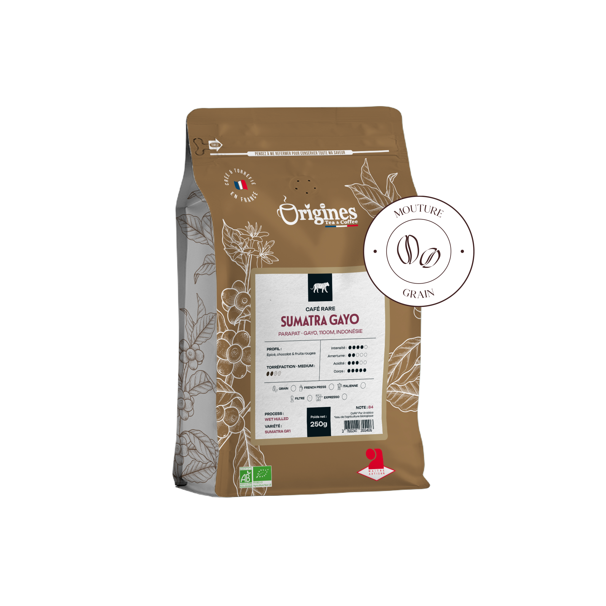 Organic rare coffee - Sumatra Gayo - Beans 250g