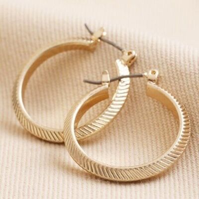 Herringbone Edge Hoop Earrings in Gold