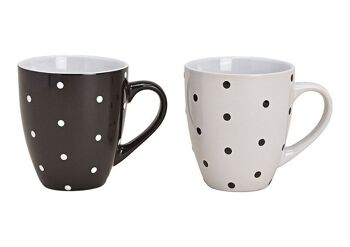 Mug décor à pois en faïence noir, blanc 2 plis, (L / H / P) 13x10x9cm 380ml